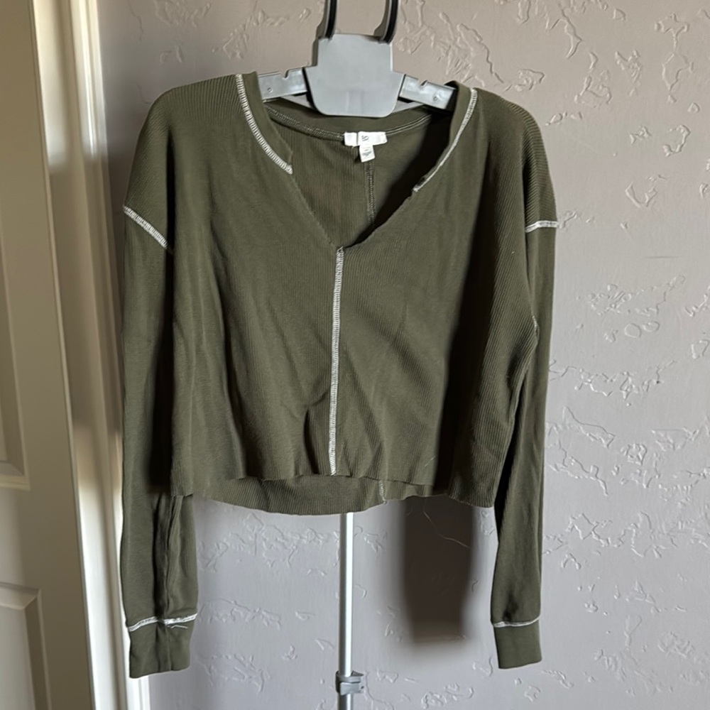 Olive Green Crop Top with Modern Design